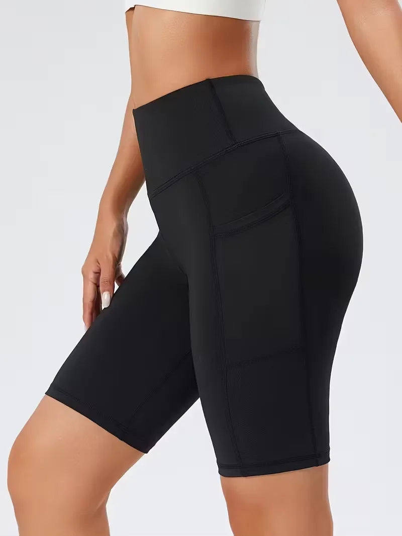 Women's High-Waisted Shorts with Pockets Slim Fit Leggings, Breathable and Moisture-Wicking Summer Style, Suitable for Cycling