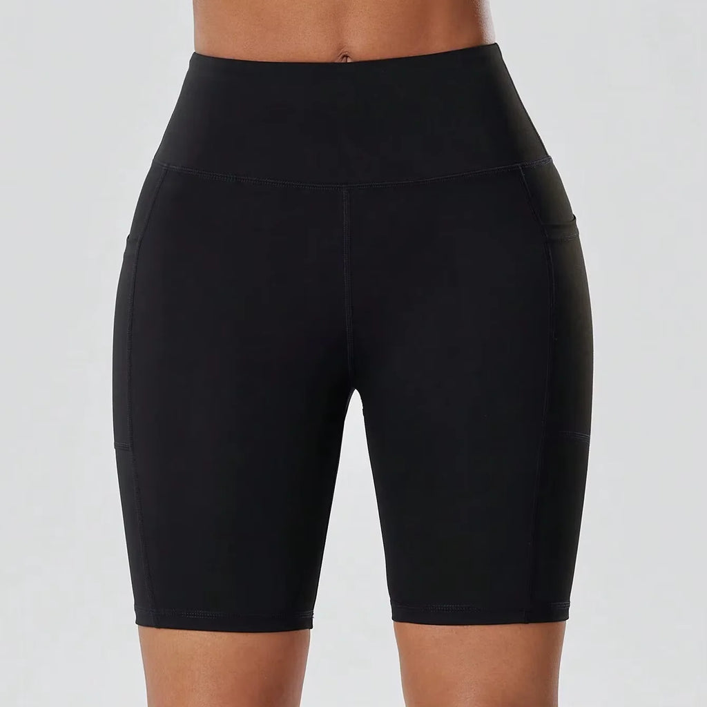 Women's High-Waisted Shorts with Pockets Slim Fit Leggings, Breathable and Moisture-Wicking Summer Style, Suitable for Cycling