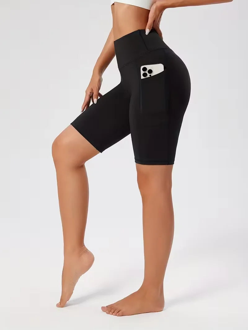Women's High-Waisted Shorts with Pockets Slim Fit Leggings, Breathable and Moisture-Wicking Summer Style, Suitable for Cycling