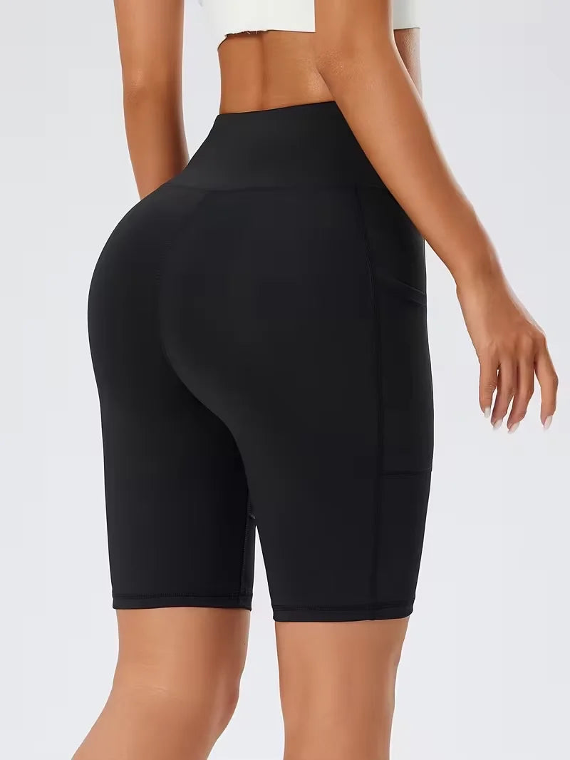 Women's High-Waisted Shorts with Pockets Slim Fit Leggings, Breathable and Moisture-Wicking Summer Style, Suitable for Cycling
