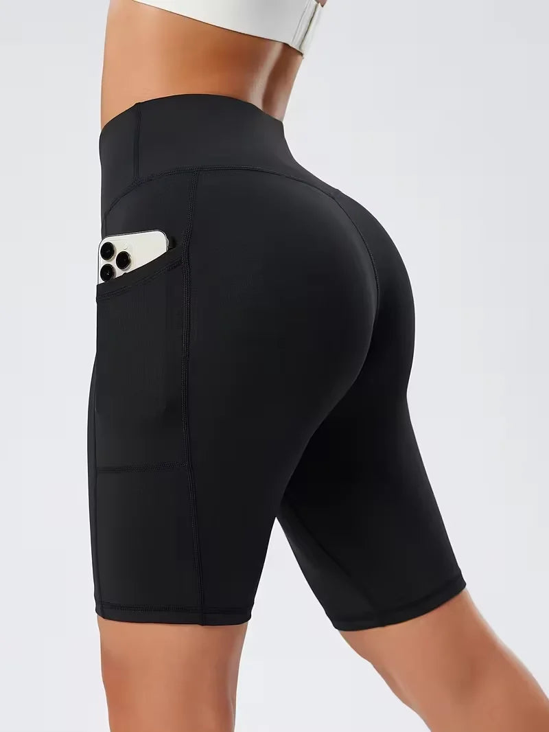 Women's High-Waisted Shorts with Pockets Slim Fit Leggings, Breathable and Moisture-Wicking Summer Style, Suitable for Cycling