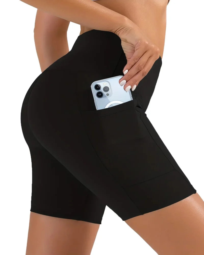 Women's High-Waisted Shorts with Pockets Slim Fit Leggings, Breathable and Moisture-Wicking Summer Style, Suitable for Cycling