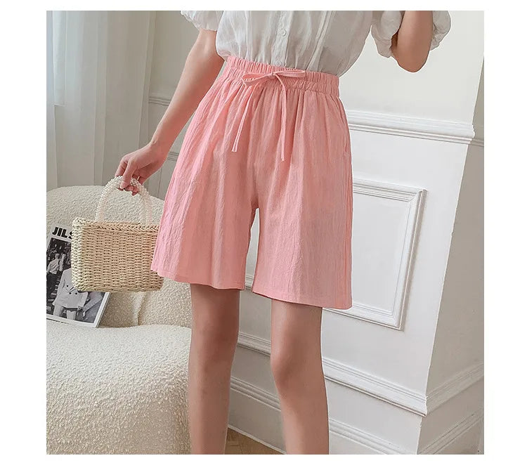 2026 Women Cotton Shorts Summer Casual Solid Two Pockets Shorts High Waist Loose Shorts for Girls Soft Cool Female Shorts