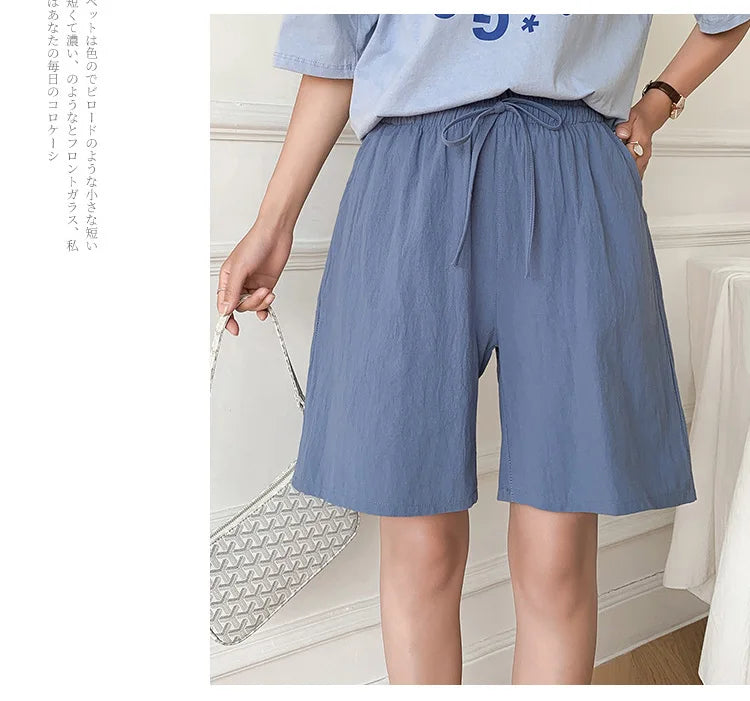 2026 Women Cotton Shorts Summer Casual Solid Two Pockets Shorts High Waist Loose Shorts for Girls Soft Cool Female Shorts
