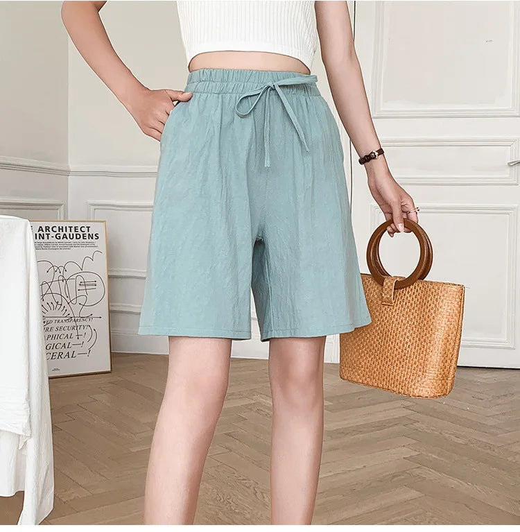 2026 Women Cotton Shorts Summer Casual Solid Two Pockets Shorts High Waist Loose Shorts for Girls Soft Cool Female Shorts