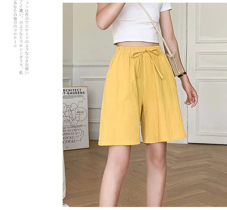 2026 Women Cotton Shorts Summer Casual Solid Two Pockets Shorts High Waist Loose Shorts for Girls Soft Cool Female Shorts