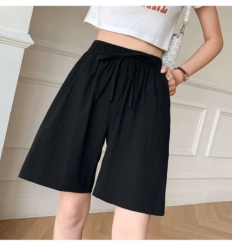 2026 Women Cotton Shorts Summer Casual Solid Two Pockets Shorts High Waist Loose Shorts for Girls Soft Cool Female Shorts