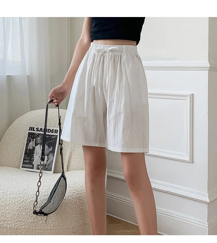 2026 Women Cotton Shorts Summer Casual Solid Two Pockets Shorts High Waist Loose Shorts for Girls Soft Cool Female Shorts