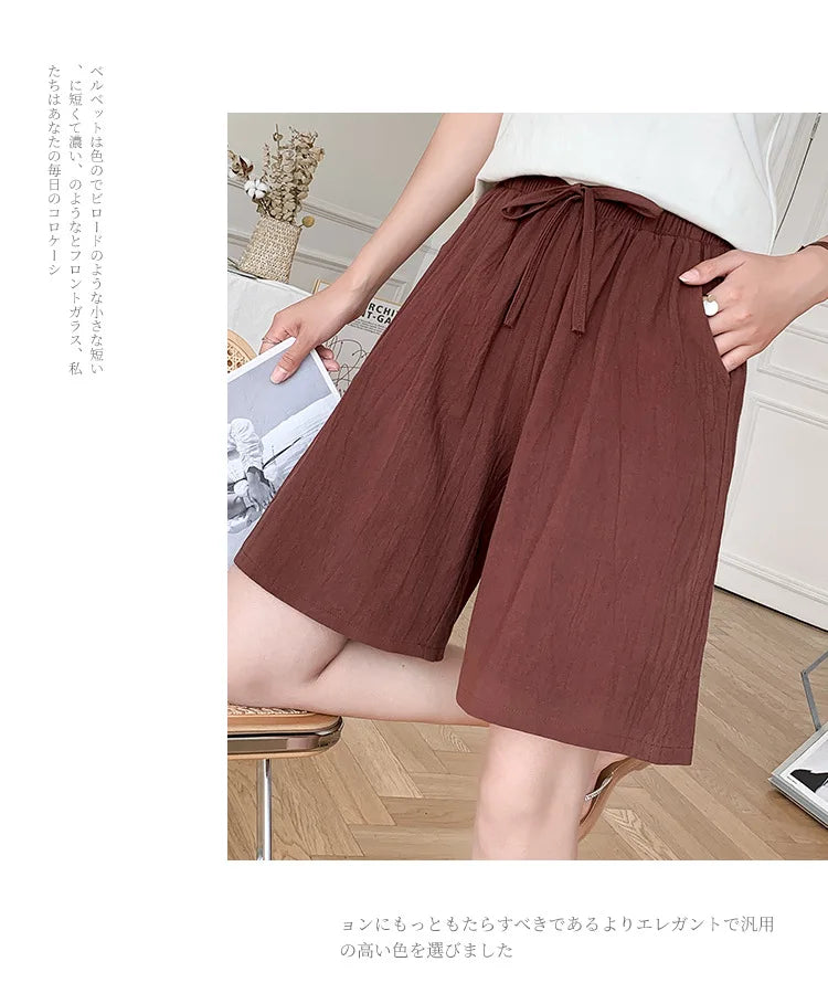 2026 Women Cotton Shorts Summer Casual Solid Two Pockets Shorts High Waist Loose Shorts for Girls Soft Cool Female Shorts