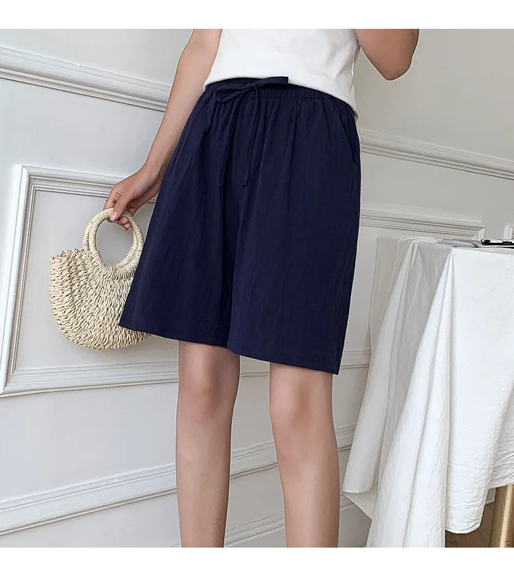 2026 Women Cotton Shorts Summer Casual Solid Two Pockets Shorts High Waist Loose Shorts for Girls Soft Cool Female Shorts