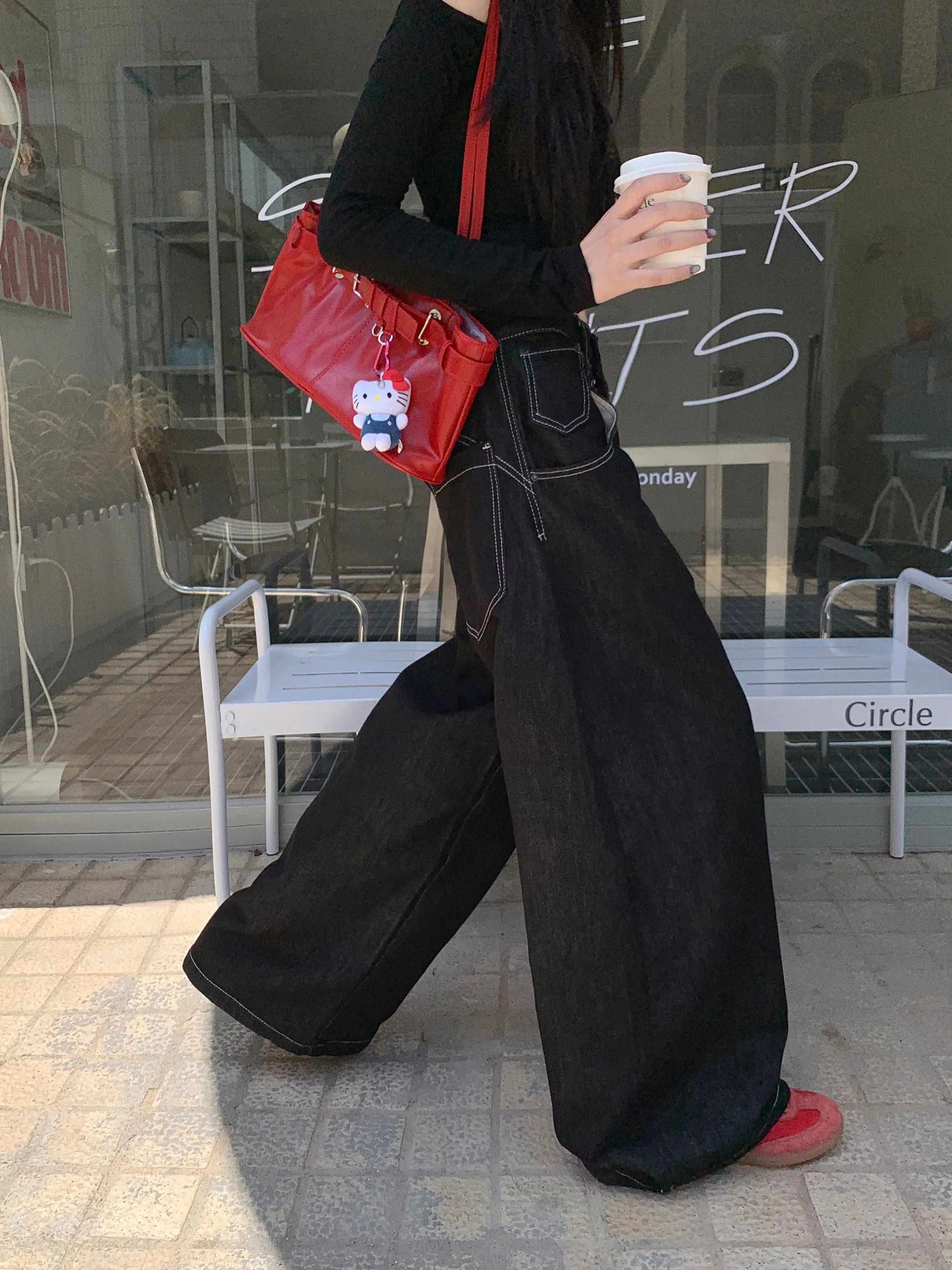 Y2k Clothes Jeans For Woman Baggy Loose Wide Leg Distressed Washed High Waist Trousers Streetwear Casual Long Pants