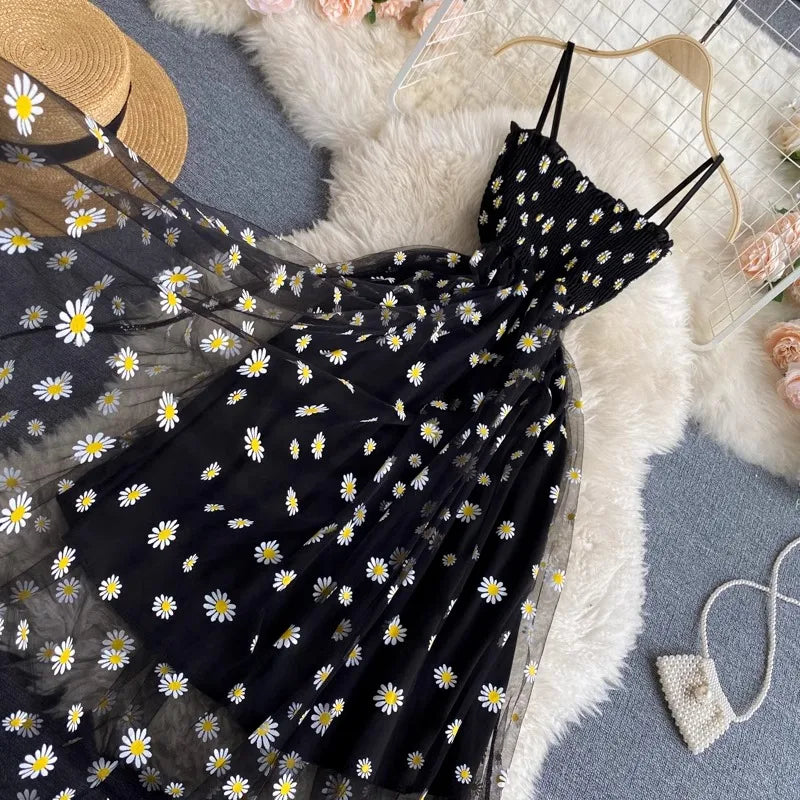 YuooMuoo Women Dress 2026 New Korean Fashion Delicate sleeveless dress with  floral accents, featuring a sheer overlay for a feminine and elegant look — perfect for summer outings or casual occasions.