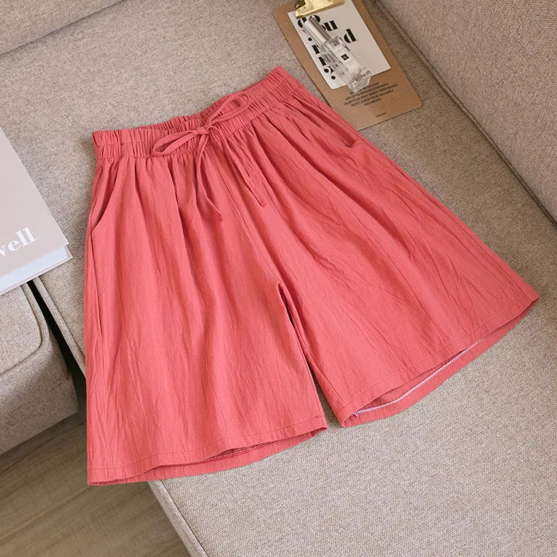 2026 Women Cotton Shorts Summer Casual Solid Two Pockets Shorts High Waist Loose Shorts for Girls Soft Cool Female Shorts