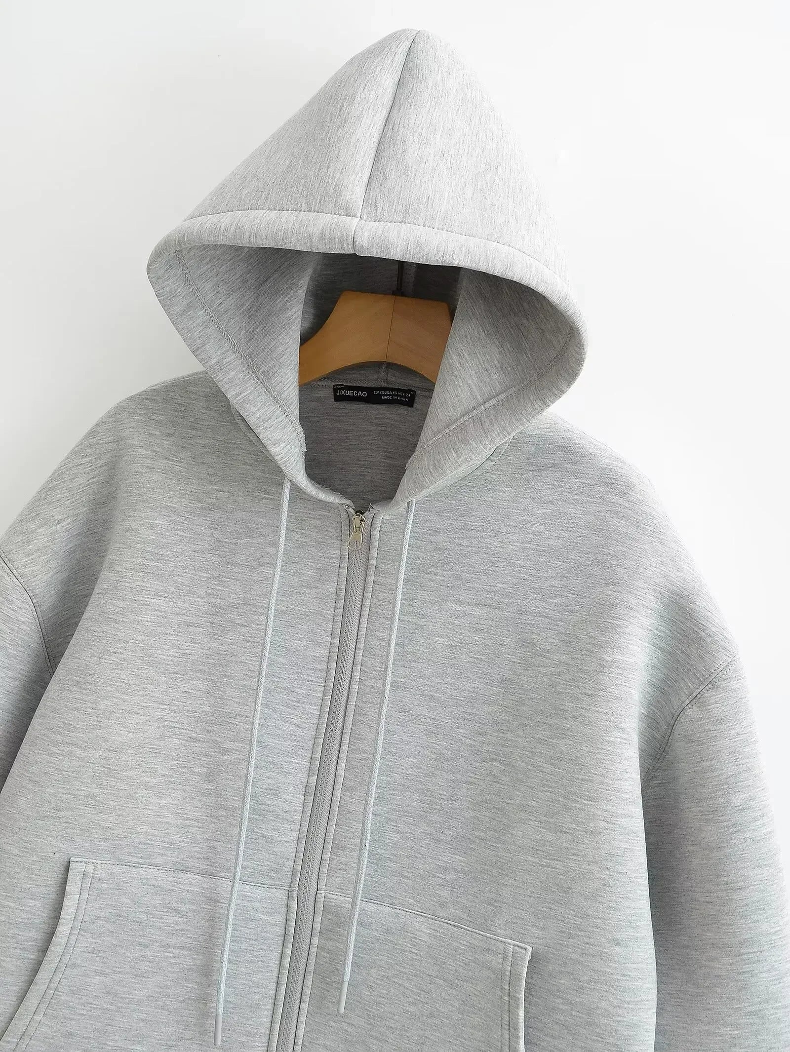 HH Autumn Women Casual Hooded Jacket Loose Oversize Zipper Hoodie Sweatshirts Solid Coat Office Lady Chic Outwear Tops