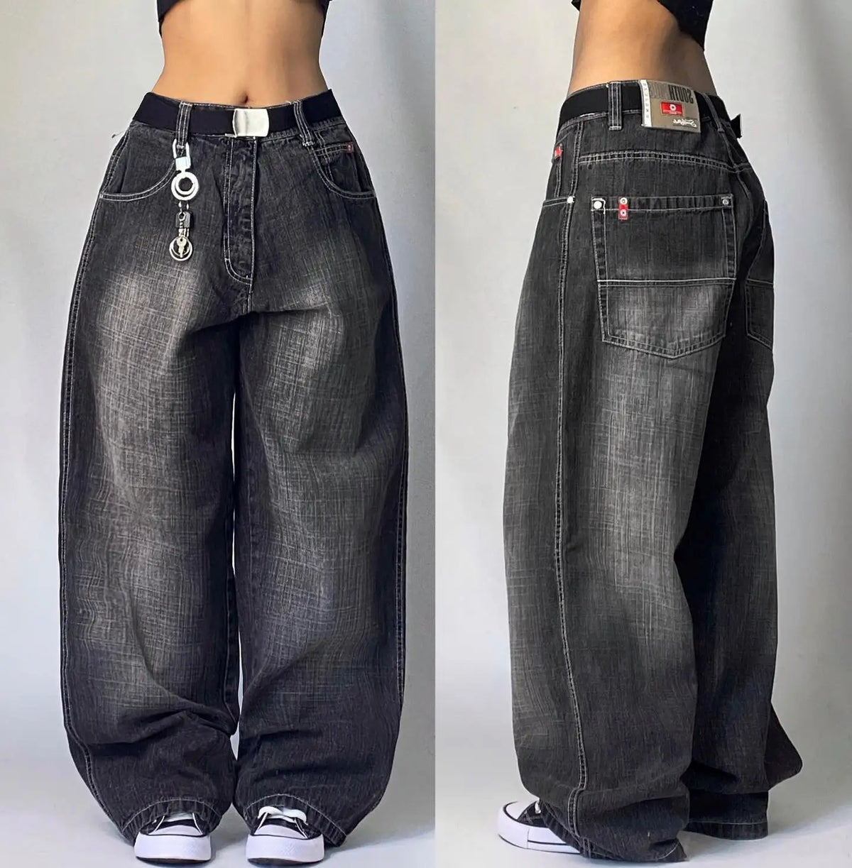 Streetwear New Fashion Oversized Print Baggy Jeans , High Waist Wide-leg Pants Trousers