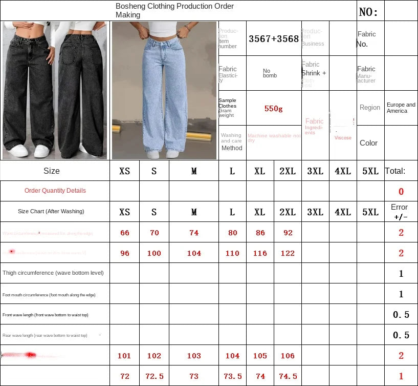 2026 New American Fashion Women's Loose Casual Wide Leg Straight Denim Jeans Baggy Streetwear Pants All Season Trousers