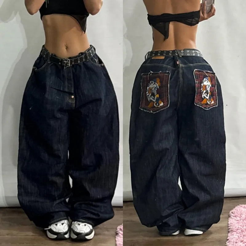 Streetwear New Fashion Oversized Print Baggy Jeans , High Waist Wide-leg Pants Trousers
