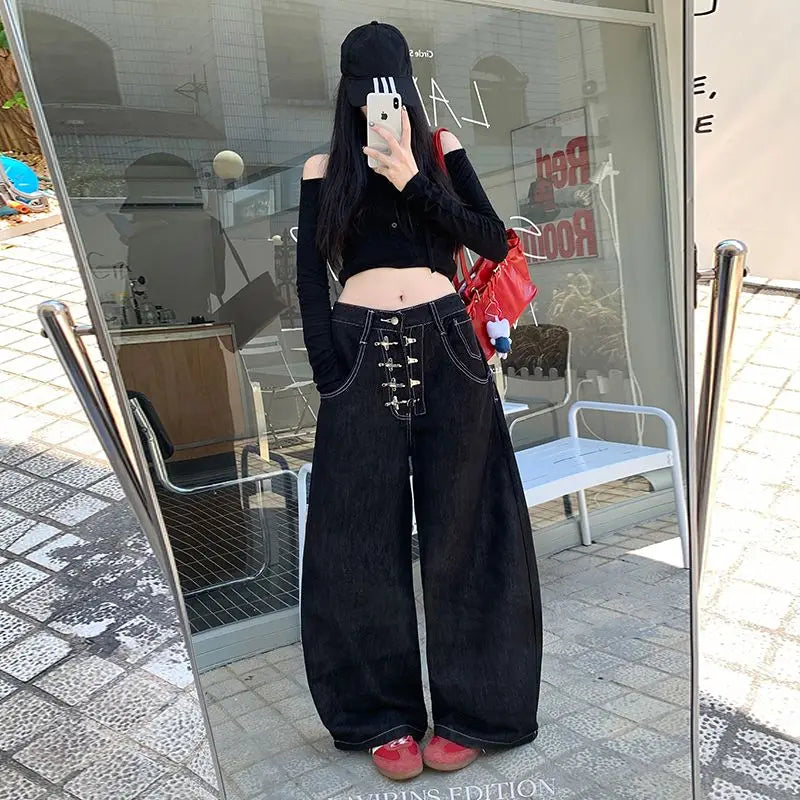 Y2k Clothes Jeans For Woman Baggy Loose Wide Leg Distressed Washed High Waist Trousers Streetwear Casual Long Pants