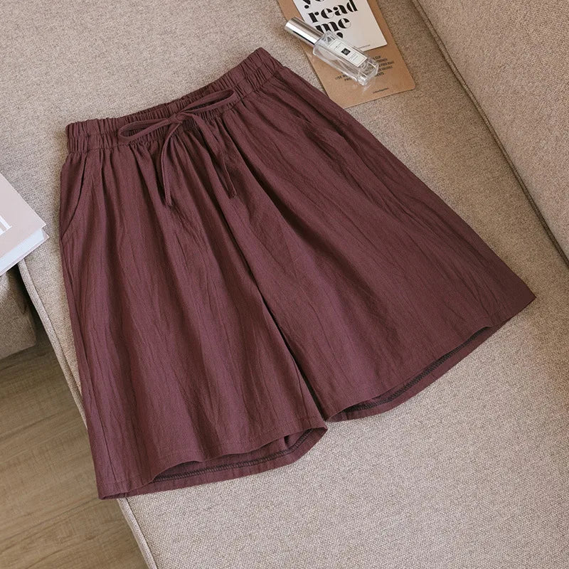 2026 Women Cotton Shorts Summer Casual Solid Two Pockets Shorts High Waist Loose Shorts for Girls Soft Cool Female Shorts