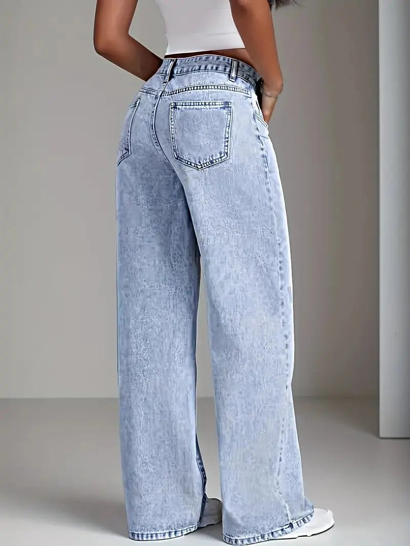 2026 New American Fashion Women's Loose Casual Wide Leg Straight Denim Jeans Baggy Streetwear Pants All Season Trousers