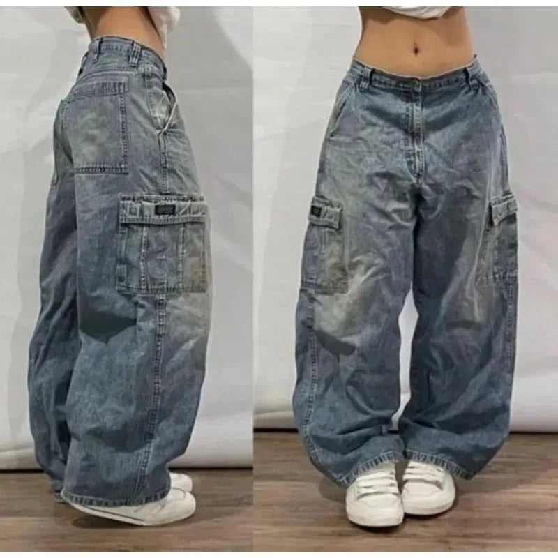 Streetwear New Fashion Oversized Print Baggy Jeans , High Waist Wide-leg Pants Trousers