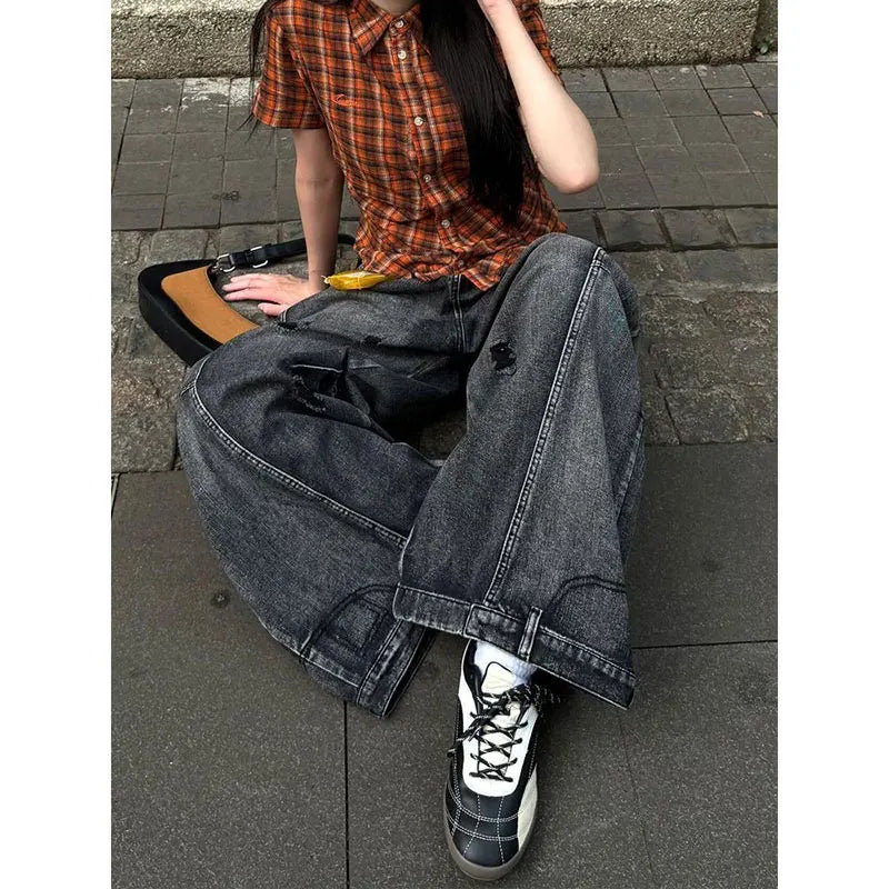 Black Jeans Women Vintage High Waisted Cargo Jeans Straight 2026 Summer Casual Loose Big Size Wide Leg Denim Baggy Pants