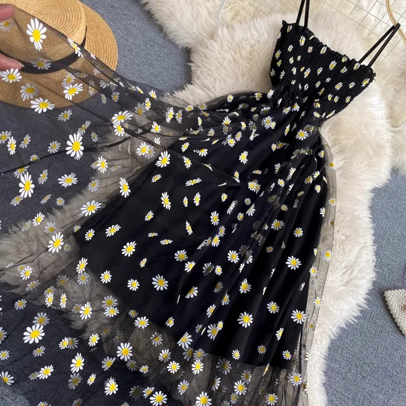 YuooMuoo Women Dress 2026 New Korean Fashion Delicate sleeveless dress with  floral accents, featuring a sheer overlay for a feminine and elegant look — perfect for summer outings or casual occasions.