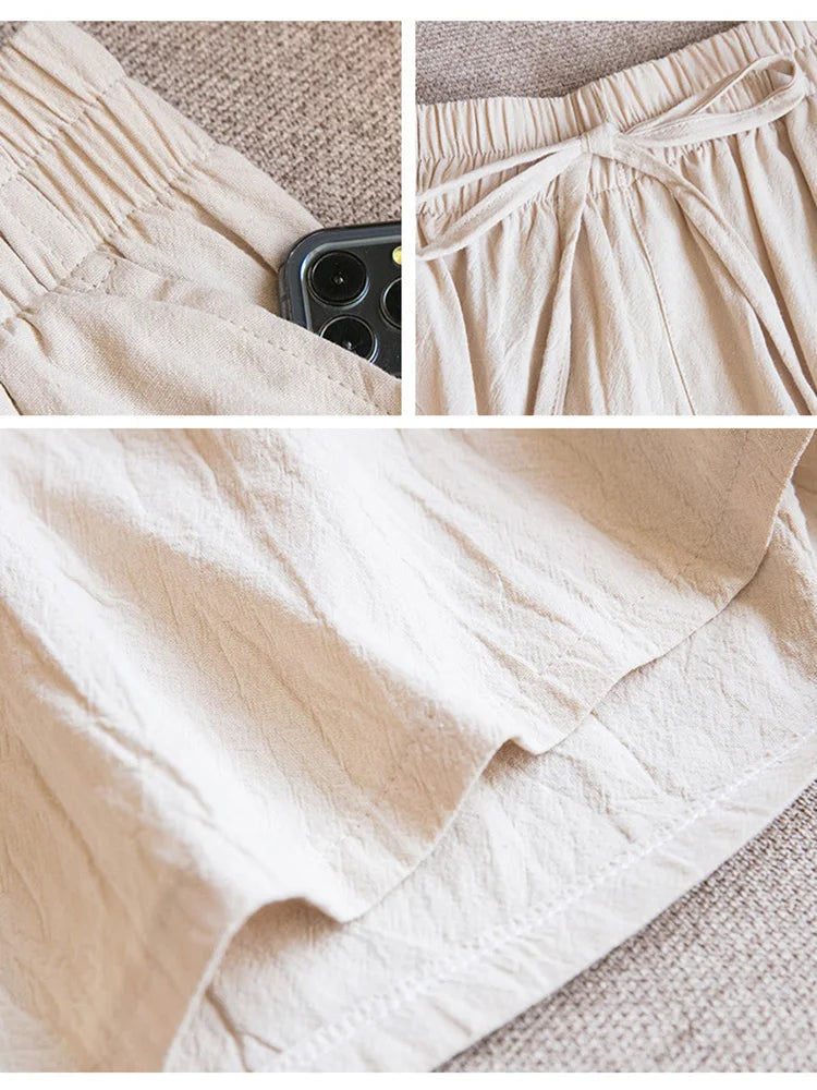 2026 Women Cotton Shorts Summer Casual Solid Two Pockets Shorts High Waist Loose Shorts for Girls Soft Cool Female Shorts