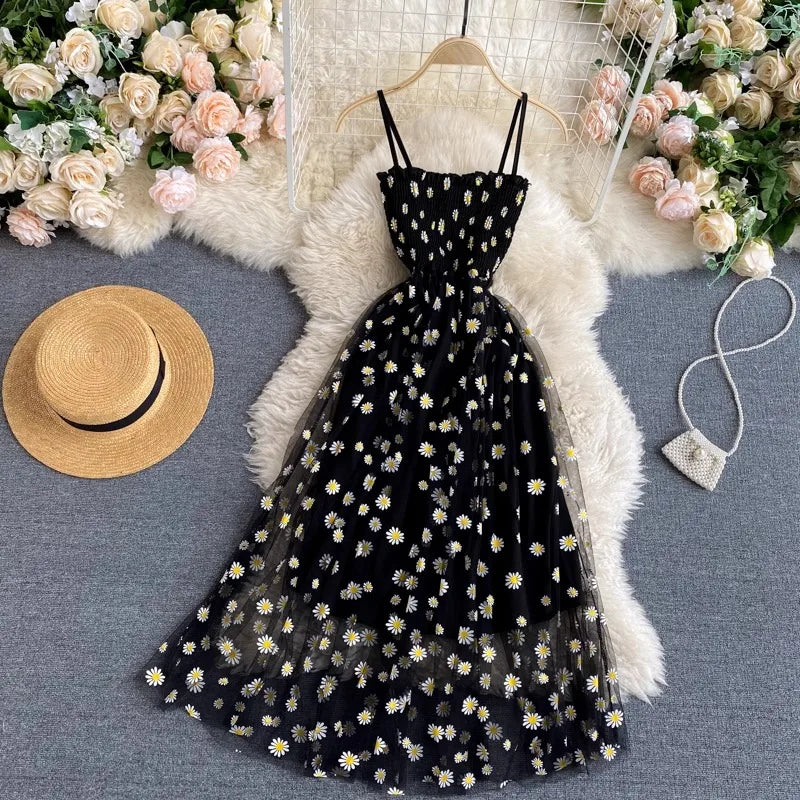 YuooMuoo Women Dress 2026 New Korean Fashion Delicate sleeveless dress with  floral accents, featuring a sheer overlay for a feminine and elegant look — perfect for summer outings or casual occasions.