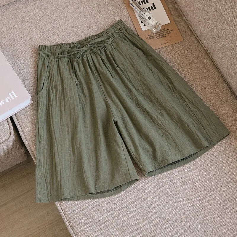 2026 Women Cotton Shorts Summer Casual Solid Two Pockets Shorts High Waist Loose Shorts for Girls Soft Cool Female Shorts
