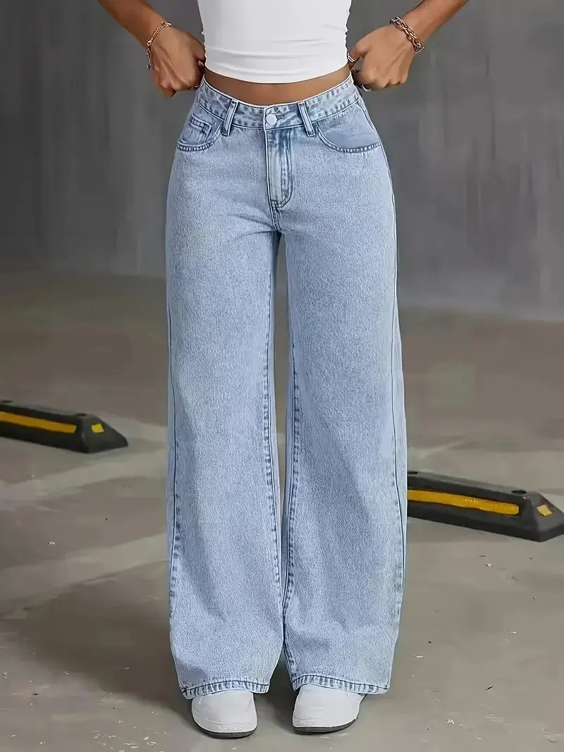 2026 New American Fashion Women's Loose Casual Wide Leg Straight Denim Jeans Baggy Streetwear Pants All Season Trousers