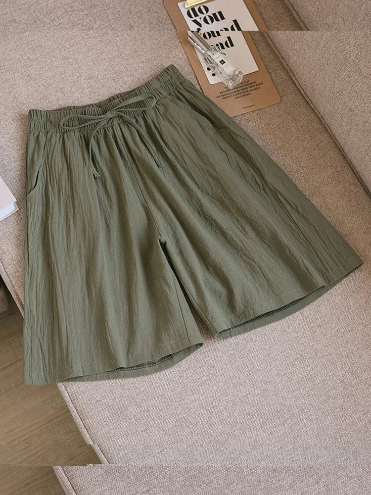 2026 Women Cotton Shorts Summer Casual Solid Two Pockets Shorts High Waist Loose Shorts for Girls Soft Cool Female Shorts