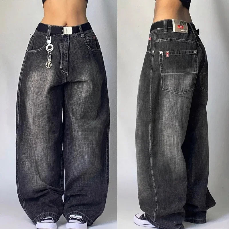 Streetwear New Fashion Oversized Print Baggy Jeans , High Waist Wide-leg Pants Trousers