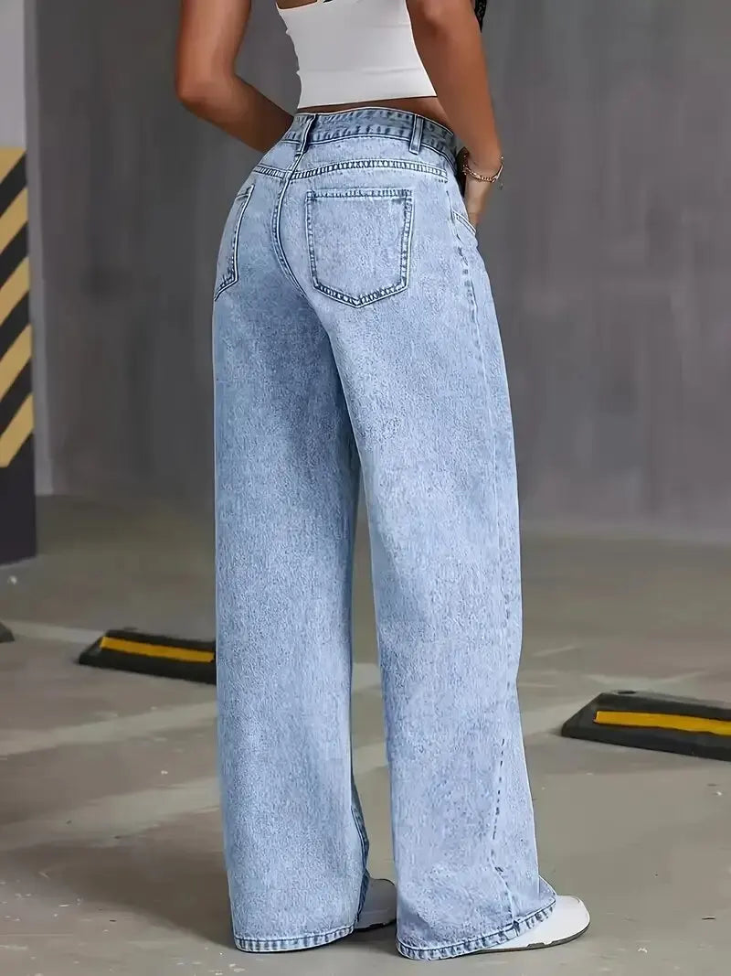 2026 New American Fashion Women's Loose Casual Wide Leg Straight Denim Jeans Baggy Streetwear Pants All Season Trousers