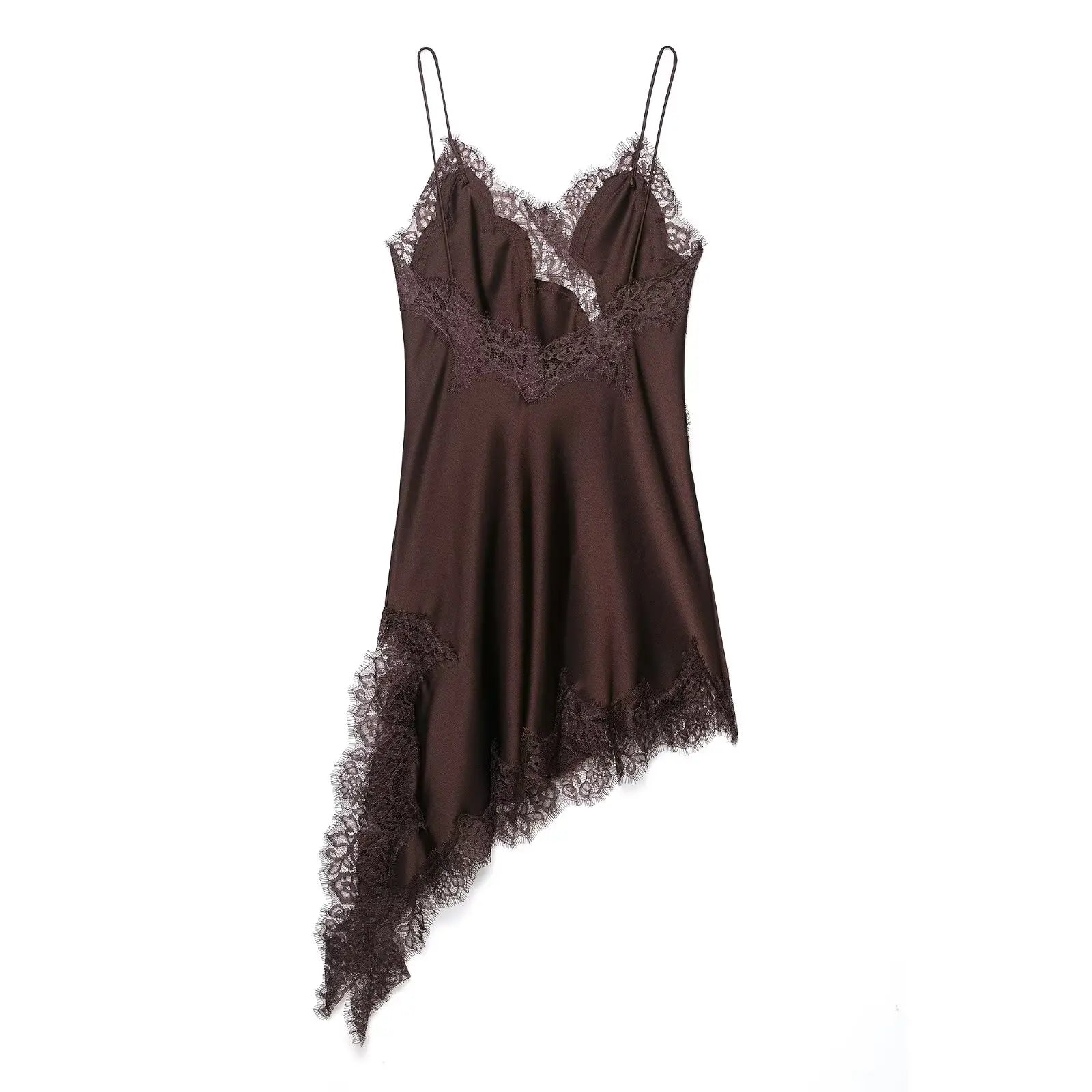 Satin Sexy Lace Spliced Short Sling Dress Women Sleeveless Backless Asymmetric Sexy Party Dresses 2026 Summer Lady Dress ﻿