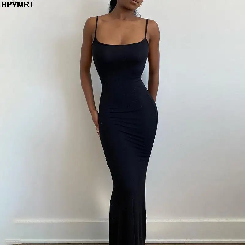 Elegant floor-length dress with a sleek, body-hugging fit — perfect for evening wear and special occasions.