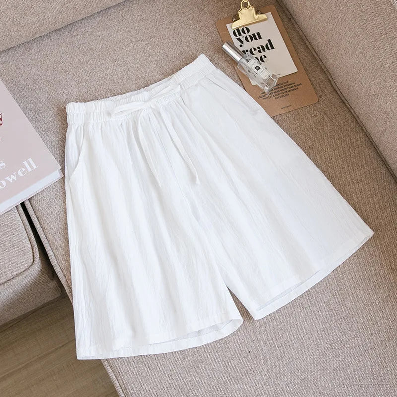 2026 Women Cotton Shorts Summer Casual Solid Two Pockets Shorts High Waist Loose Shorts for Girls Soft Cool Female Shorts