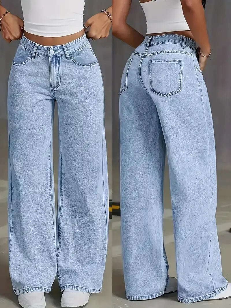 2026 New American Fashion Women's Loose Casual Wide Leg Straight Denim Jeans Baggy Streetwear Pants All Season Trousers