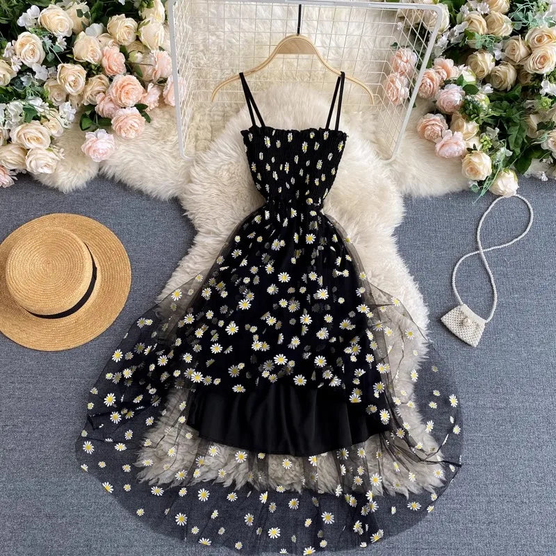 YuooMuoo Women Dress 2026 New Korean Fashion Delicate sleeveless dress with  floral accents, featuring a sheer overlay for a feminine and elegant look — perfect for summer outings or casual occasions.