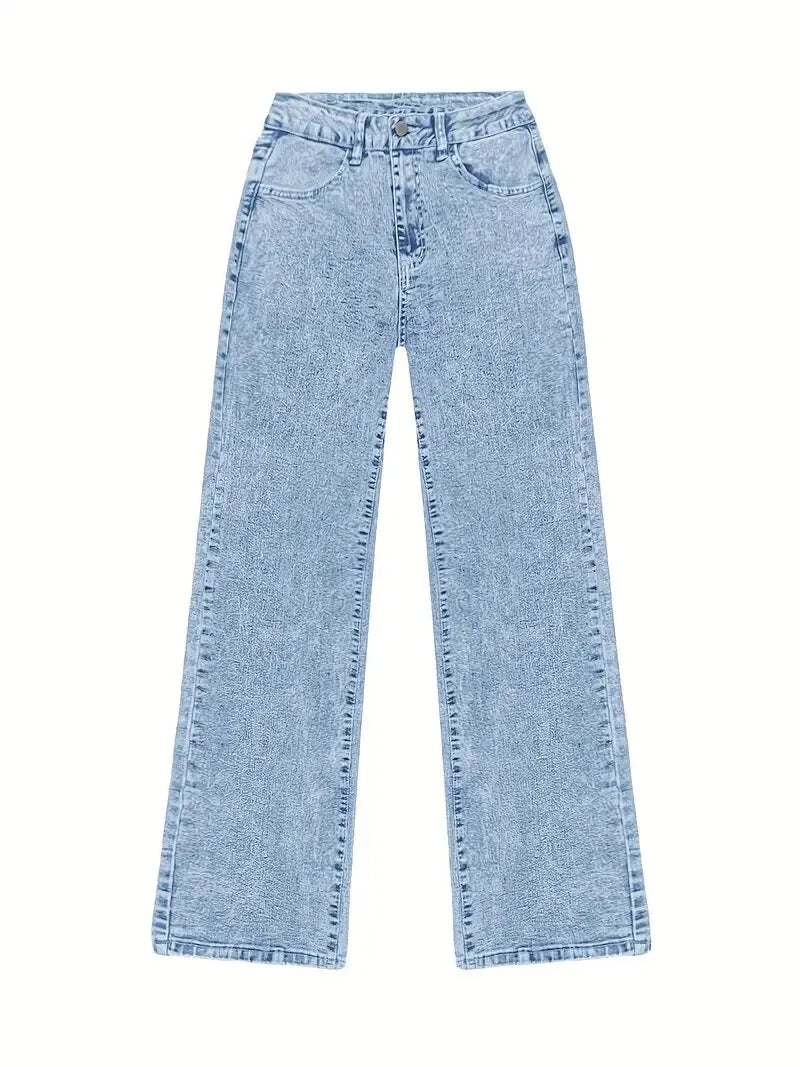2026 New American Fashion Women's Loose Casual Wide Leg Straight Denim Jeans Baggy Streetwear Pants All Season Trousers