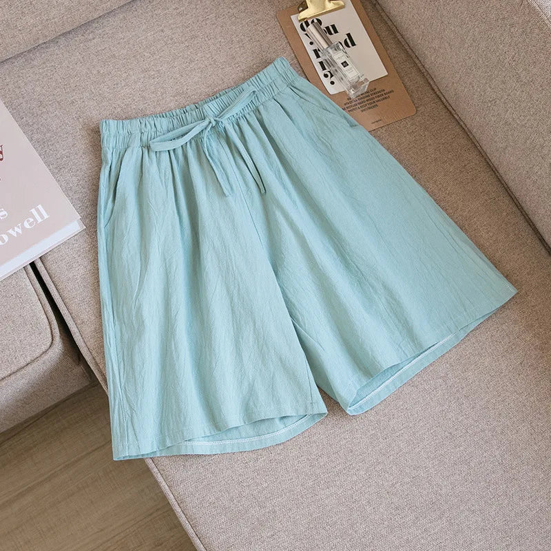 2026 Women Cotton Shorts Summer Casual Solid Two Pockets Shorts High Waist Loose Shorts for Girls Soft Cool Female Shorts