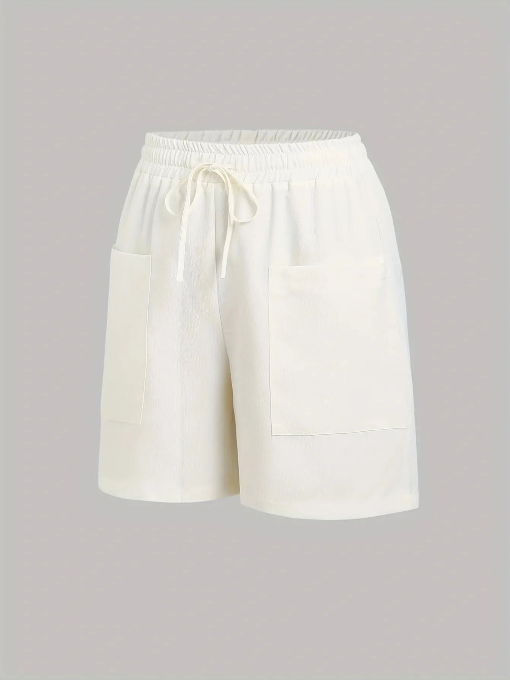 A 2-piece set of solid color casual drawstring shorts with pocket beach pants for women in 2026