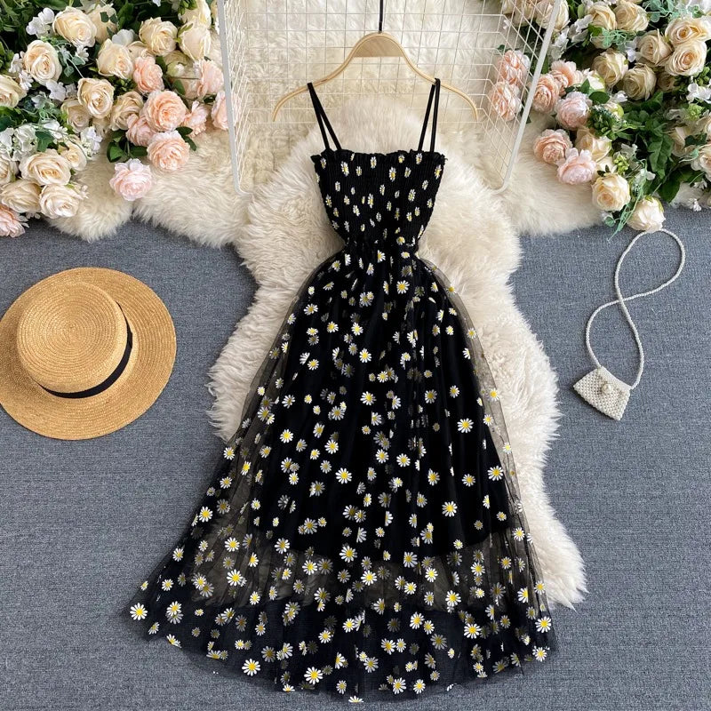 YuooMuoo Women Dress 2026 New Korean Fashion Delicate sleeveless dress with  floral accents, featuring a sheer overlay for a feminine and elegant look — perfect for summer outings or casual occasions.