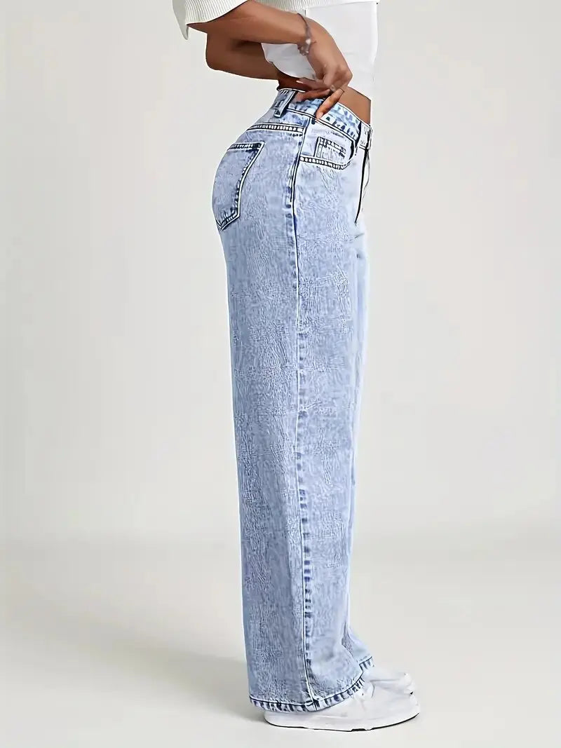 2026 New American Fashion Women's Loose Casual Wide Leg Straight Denim Jeans Baggy Streetwear Pants All Season Trousers