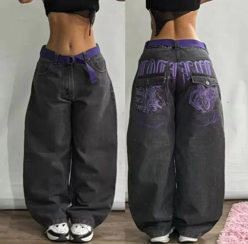 Streetwear New Fashion Oversized Print Baggy Jeans , High Waist Wide-leg Pants Trousers