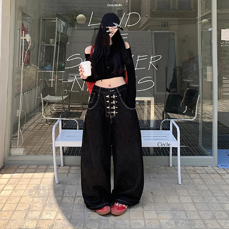 Y2k Clothes Jeans For Woman Baggy Loose Wide Leg Distressed Washed High Waist Trousers Streetwear Casual Long Pants