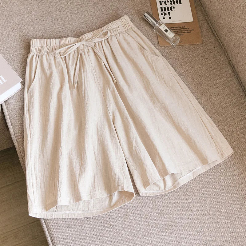 2026 Women Cotton Shorts Summer Casual Solid Two Pockets Shorts High Waist Loose Shorts for Girls Soft Cool Female Shorts