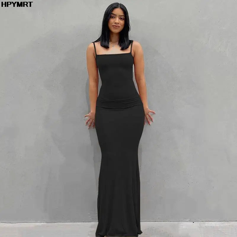 Elegant floor-length dress with a sleek, body-hugging fit — perfect for evening wear and special occasions.