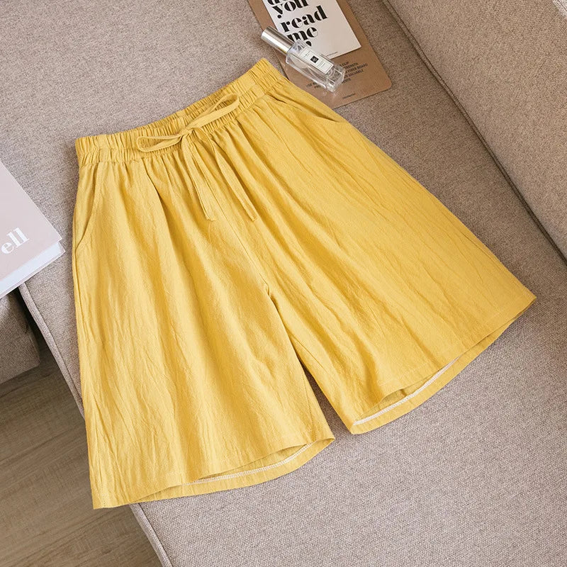 2026 Women Cotton Shorts Summer Casual Solid Two Pockets Shorts High Waist Loose Shorts for Girls Soft Cool Female Shorts