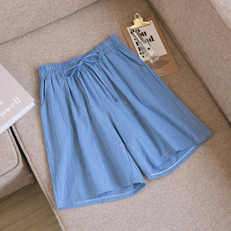 2026 Women Cotton Shorts Summer Casual Solid Two Pockets Shorts High Waist Loose Shorts for Girls Soft Cool Female Shorts